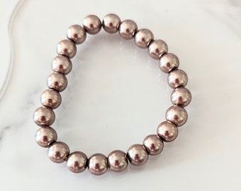 Autumn Brown Faux Pearl Bracelet: Stretchy Statement Jewelry