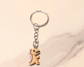 Brown Dinosaur Keychain, Silver Keyring Gift