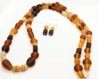 Autumn necklace, Glass Bead Jewellery Set, Brown Glass Beaded Necklace,