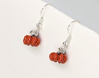 Orange Pumpkin Earrings, Silver Plated Halloween Jewellery