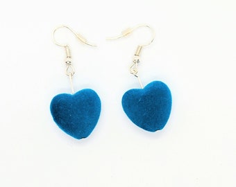 Teal Blue Jewellery Gift, Teal Heart, Heart Dangle Earrings, Blue Valentine Gift