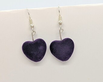 Felt Heart, Purple Heart Jewellery, Purple Valentine Earrings, Dark Earring Gift