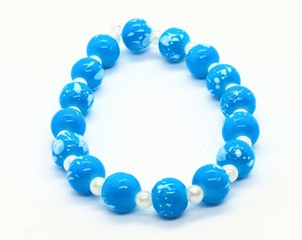 Patterned Bracelet, Blue and White Bead Bracelet, Blue Patterned Jewellery, Acrylic Bead Jewellery