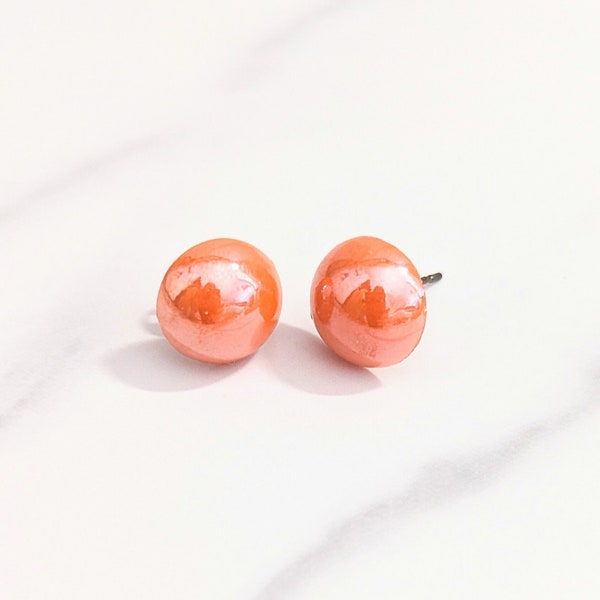 Shiny Stud Earrings, Cute Earrings, Vivid Jewellery, Bright Jewellery, Orange Studs,