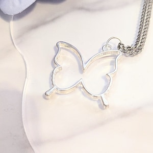 Silver Butterfly Outline Pendant Necklace