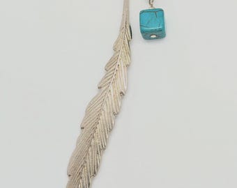 Silver Plated Bookmark: Turquoise Howlite Bead, Gift for Readers