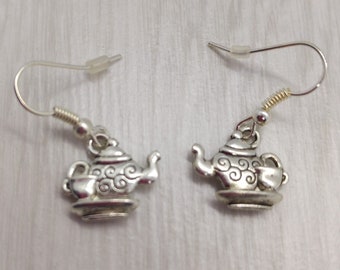 silver plated teapot earrings/quirky earrings/unusual earrings/novelty drops/sterling silver/silver plated/gifts for her/birthday gift