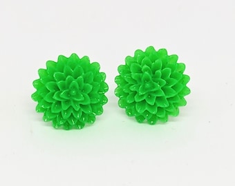 Green Flower Earrings, Green Studs, Flower Studs, Floral Lover Gift, Birthday Gift