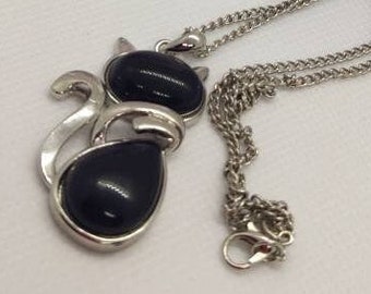 Cat Necklace, Animal Jewellery, Black Agate Pendant, Agate Crystal, Cat Lover Gift