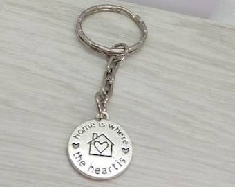 Silver plated keyring, home keyring, quote keyring, silver keyring, family keyring, home is where the heart is keyring, gift for her,