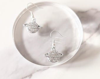 Sparkly Planet Drop Earrings, Cosmic Earrings for Astrology Fans