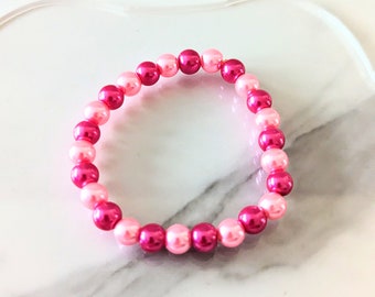 Bright Pink Pearls, Bright Pink Necklace, Faux Pearl Bracelet, Faux Pearl Necklace