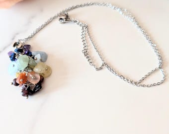 Multicolour Chakra Chip Pendant Necklace - Healing Gemstone Jewellery