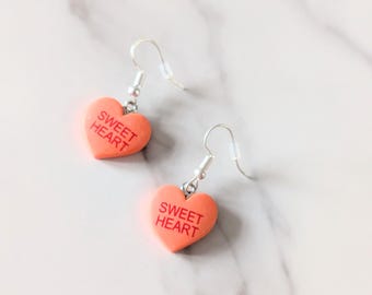 Orange Sweetheart Heart Earrings, Dainty Jewellery, Romantic Gift