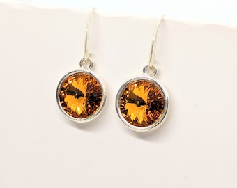 Circle Orange Earrings, Sparkly Ear Jewellery, Lobe Jewellery, Orange Dangle Earrings, Gift for GF