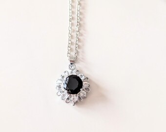 Black Circle Cubic Zirconia Necklace, Ideal Gift for Anniversary or Valentine's Day