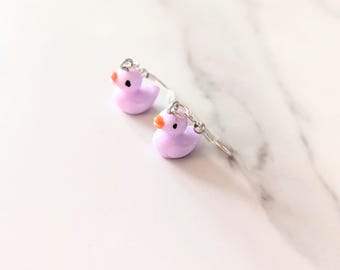 Lilac Duck Earrings, Silver Plated, Fun Animal Jewelry