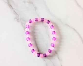Frosted Beaded Bracelet in Purple & Pink, Gift for Birthday, Holiday, or Special Occasion