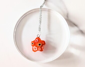 Orange Millefiori Flower/Star Pendant - Colourful Pendant Jewellery