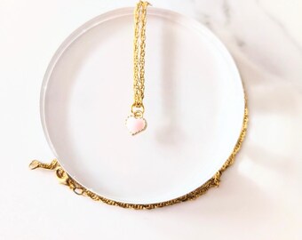 Gold Plated Pink Heart Necklace. Minimal Gift for Her