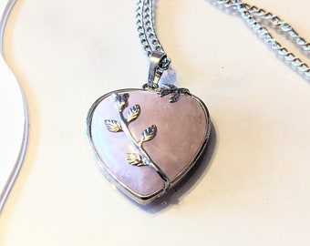 Rose Quartz Heart Necklace, Pink Heart Necklace, Healing Stone Pendant