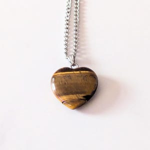 Tiger&#39;s Eye Heart Necklace, Crystal Healing Stone Pendant