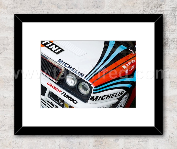 Print from original photograph of a Lancia Delta HF Integrale Martini Racing Group A Rally Car, Miki Biasion, Juha Kankkunen