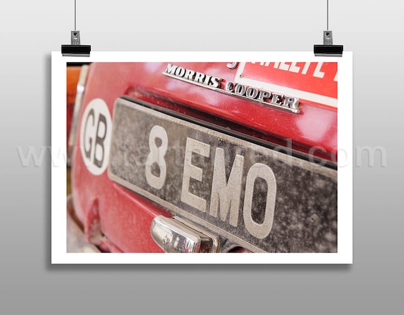 Print from original photograph of a Morris Mini Cooper S, 8 EMO, BMC Works Mini