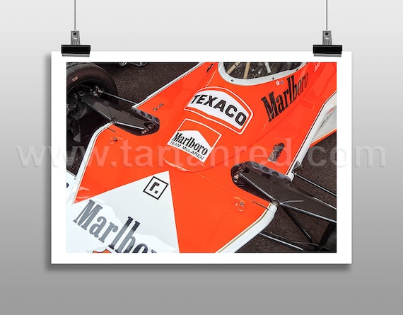 Print from original photograph of a James Hunt McLaren Cosworth M23 Racing Car, 1970s Formula 1
