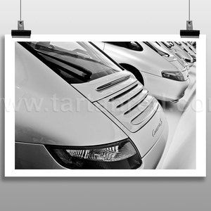 Print from original photograph of a line of Porsche Through the Ages, Carerra, 911, 964, 959, 993, 996, 997, Turbo, GT3, GT2, 991, 911 Turbo
