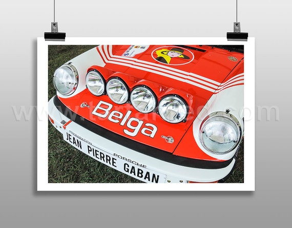 Print from original photograph of a Porsche 911, Rally Car, Belga Livery 1970s Rallying
