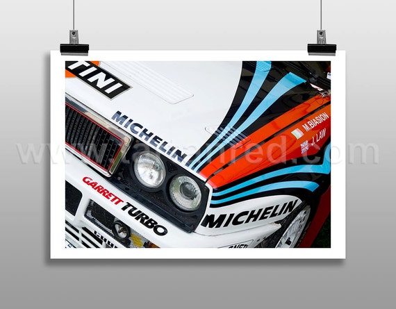 Print from original photograph of a Lancia Delta HF Integrale Martini Racing Group A Rally Car, Miki Biasion, Juha Kankkunen