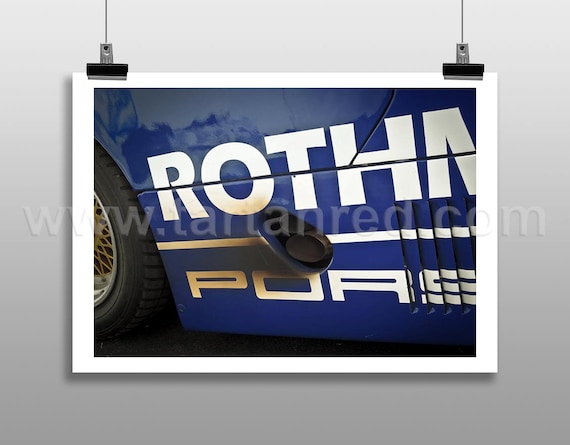 Print from original photograph of a Porsche 962,  Group C Racing Car, Rothmans Livery, Le Mans 24 hour Race, Derek Bell