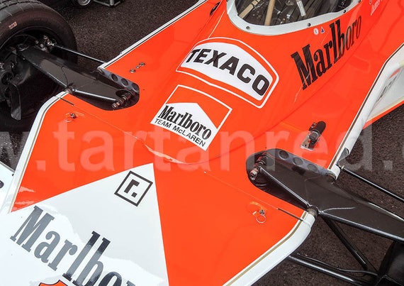 Canvas Print from original photograph of a James Hunt, Marlboro Mclaren M23 Racing Car, 1970s Formula 1 Racing