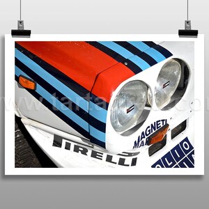Print from original photograph of a Lancia Delta S4, Group B Rally Car, Martini Livery, 1980s Rallying
