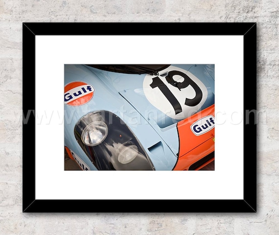 Print from original photograph of a Porsche 917 K, Le Mans 24 Hour Race, Gulf Livery, Steve McQueen, Brian Redman