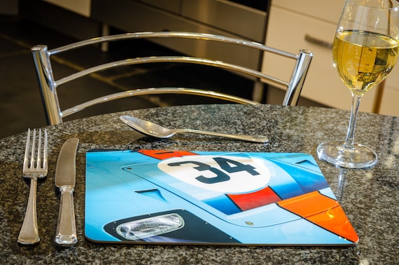 Dining Table Placemat, print form original photograph of a Ford GT40, Gulf Team, Le Mans 24h, 260mmx 200mm, High Gloss Finish