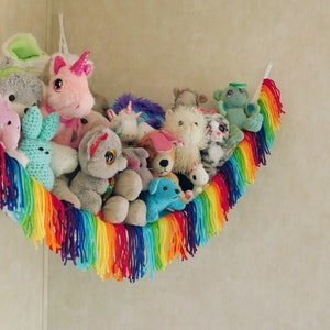 RAINBOW, stuffed ANIMAL STORAGE, toy hammock, toy storage, gift idea, boho, stuffed animal, organize, fringe, rainbow baby, free shipping image 2