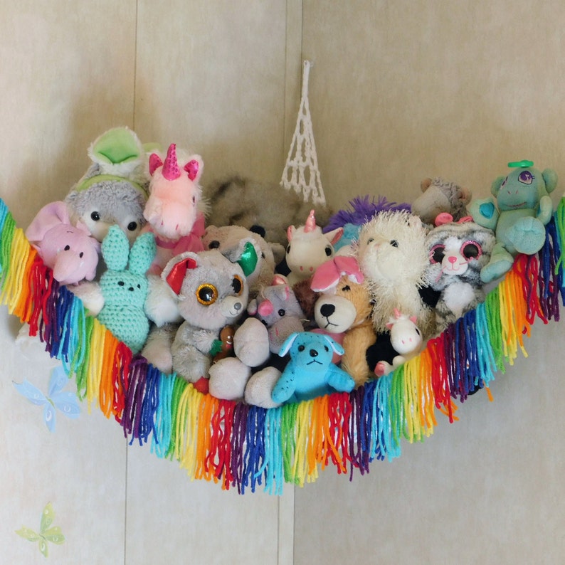 RAINBOW, stuffed ANIMAL STORAGE, toy hammock, toy storage, gift idea, boho, stuffed animal, organize, fringe, rainbow baby, free shipping image 1