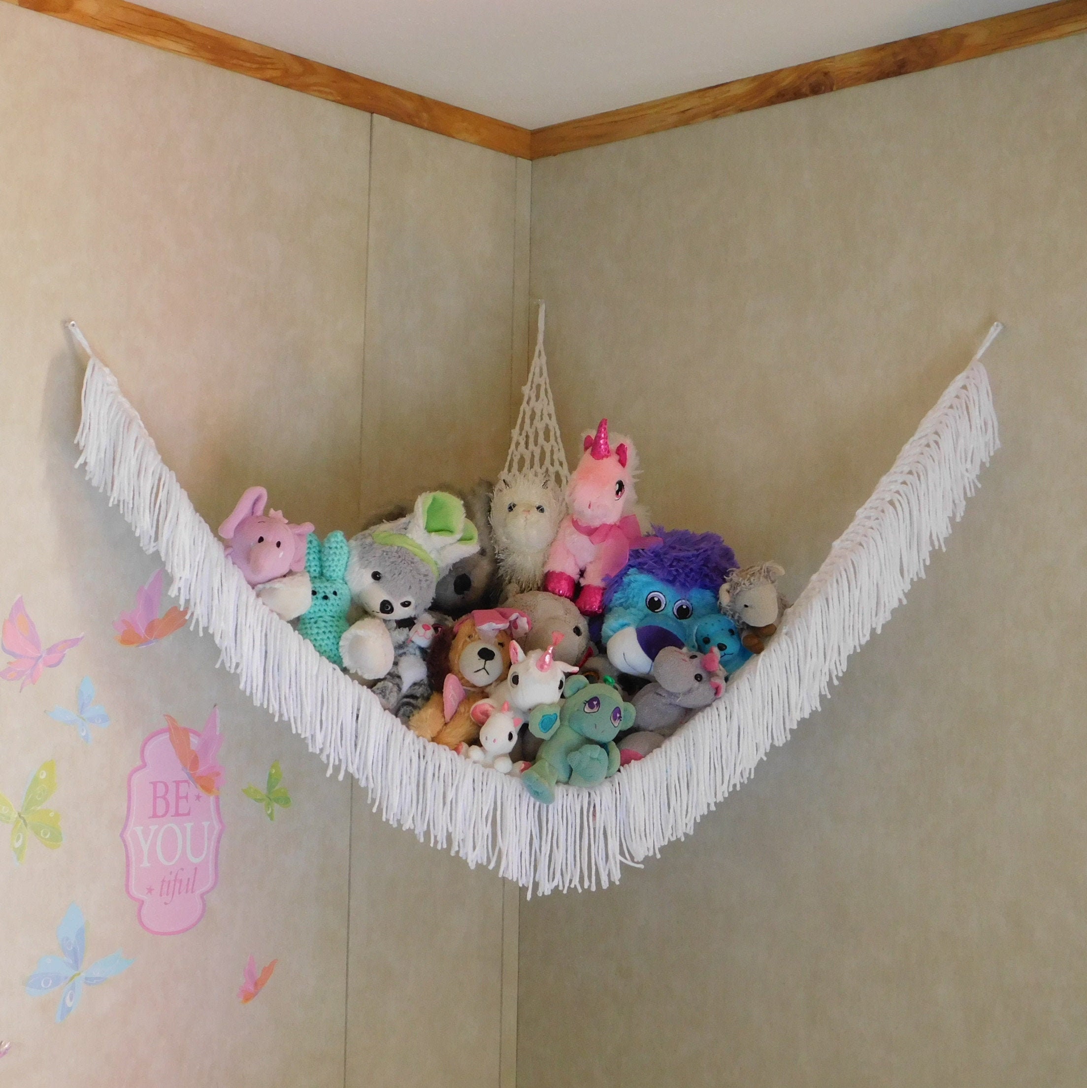 White TOY Hammock Stuffed ANIMAL STORAGE Plush Storage Organizer