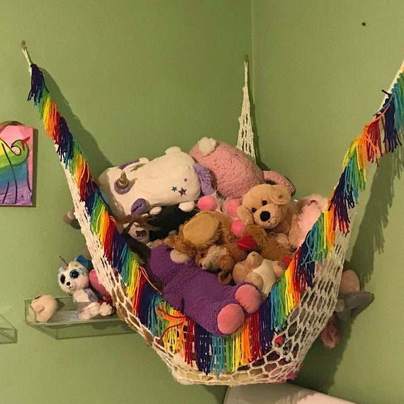 RAINBOW Toy Hammock Stuffed ANIMAL STORAGE Plush Storage Organizer