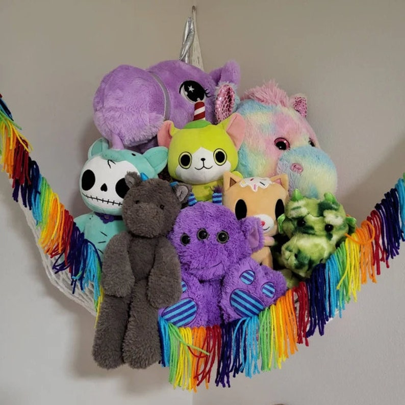 RAINBOW, stuffed ANIMAL STORAGE, toy hammock, toy storage, gift idea, boho, stuffed animal, organize, fringe, rainbow baby, free shipping image 3