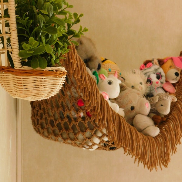 Boho TOY hammock | Stuffed ANIMAL STORAGE | Plush Storage