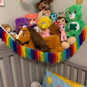 RAINBOW, stuffed ANIMAL STORAGE, toy hammock, toy storage, gift idea, boho, stuffed animal, organize, fringe, rainbow baby, free shipping image 4