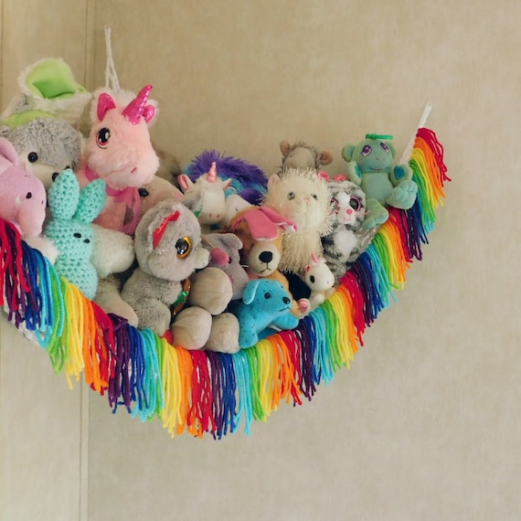 RAINBOW Toy Hammock Stuffed ANIMAL STORAGE Plush Storage Organizer