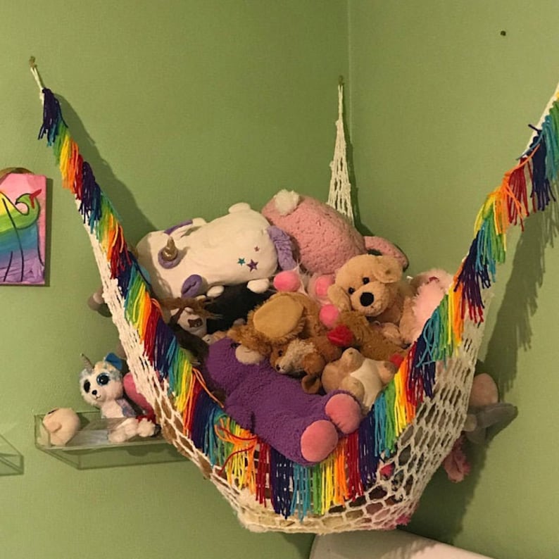 RAINBOW, stuffed ANIMAL STORAGE, toy hammock, toy storage, gift idea, boho, stuffed animal, organize, fringe, rainbow baby, free shipping image 5