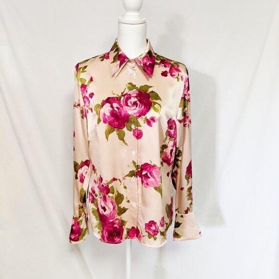 Escada Button Up Blouse 34 Peach Floral