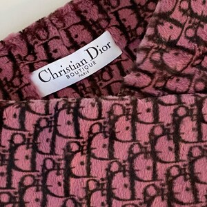 Vintage 90s CHRISTIAN DIOR Paris TROTTER Diorissimo Oblique Monogram Soft Pink Black Fur Wrap Stole Scarf Wow image 2