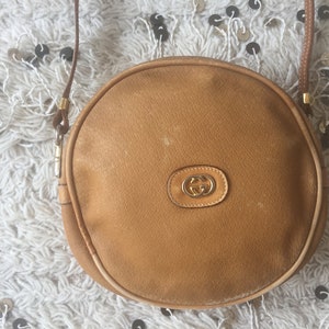 Vintage GUCCI GG MONOGRAM Brown Tan Leather Canteen Round Crossbody Purse Bag Clutch Etsy UK