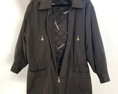 Vintage 90s CHANEL Hooded Quilted LOGO Monogram Letter Lining Coat Trench Jacket Army Green w CC buttons